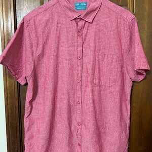 Tenth + Ocean Men's Linen Red Button Up Shirt Casual Summer Short Sleeve Light